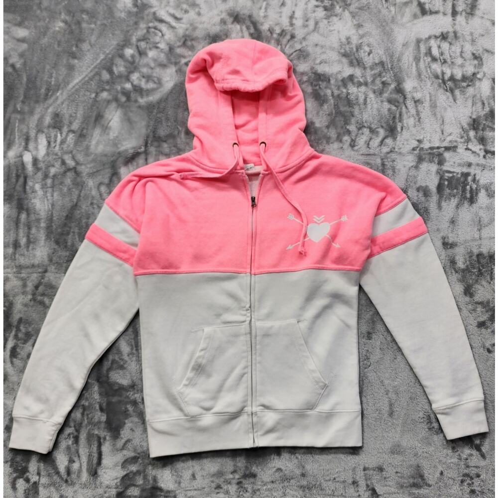 Exist Hoodie Womens L Pink White Full Zip Sporty Boho Heart Los Angeles Jacket